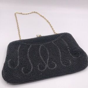 Vintage Black Beaded Evening Clutch Holiday Party Date Night